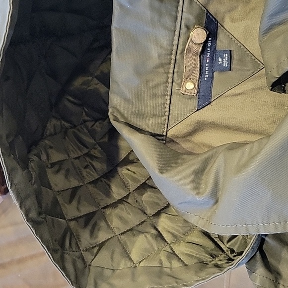 TOMMY HILFIGER spring fall coat, detachable hood, rain wind, green, small - Picture 10 of 16